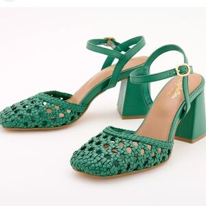 Anthropologie Seychelles Woven Leather Bali Pump Green Size 7.5